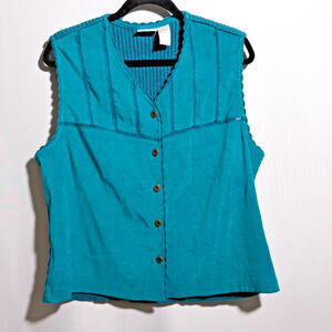 VTG Turquoise Blue Faux Suede Vest Western Gma Buttons Knit Womens Large Cottage
